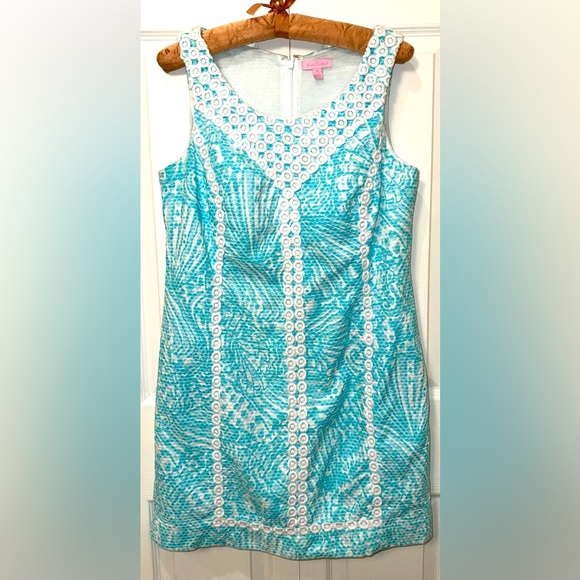 Lilly Pulitzer Dresses & Skirts - Lilly Pulitzer MacFarlane Shift Dress Shorely Blue Sea Cups Lace Trim Sz. 10 EUC